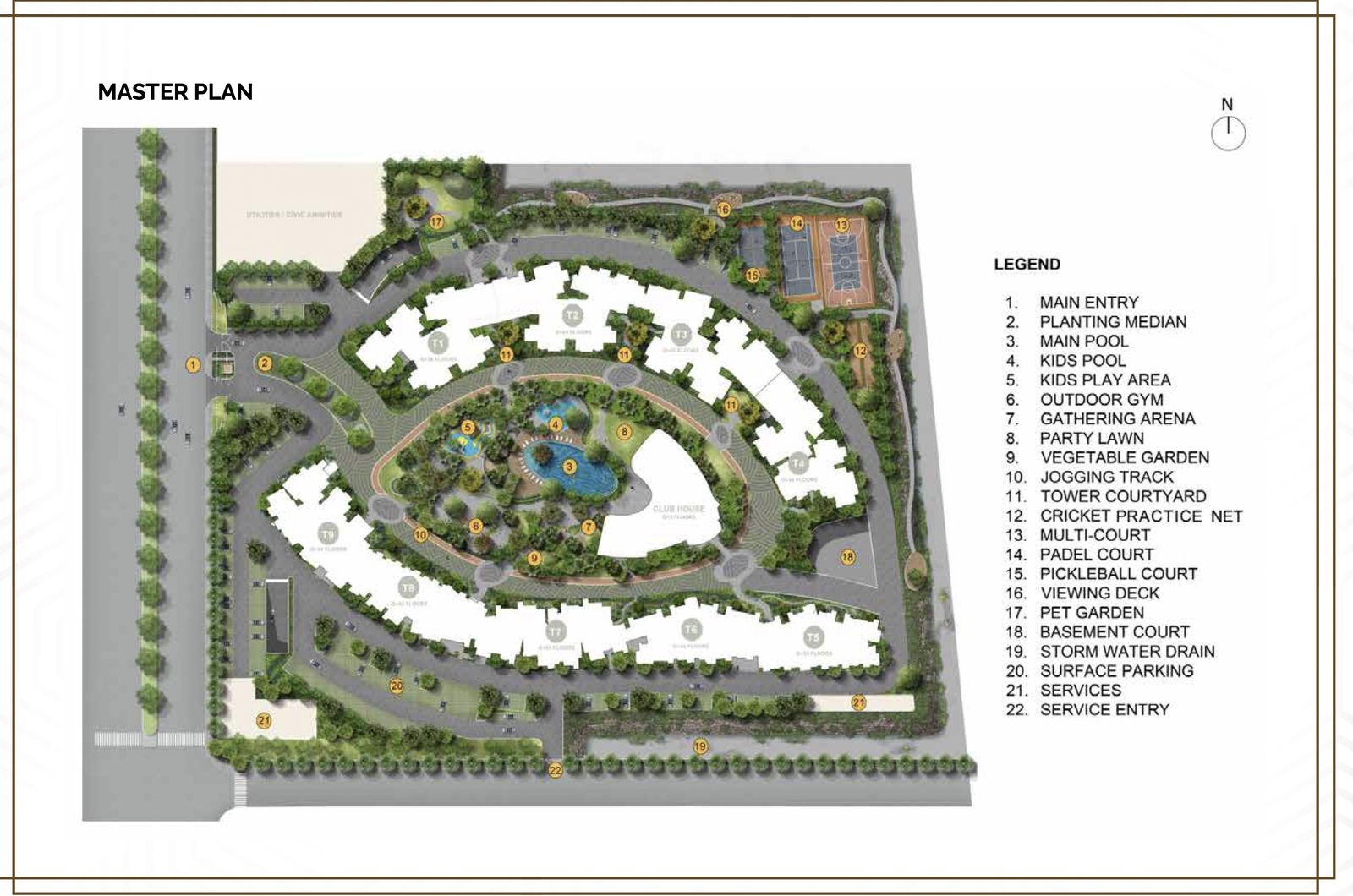 Prestige Parklane master plan with the 22-point legend